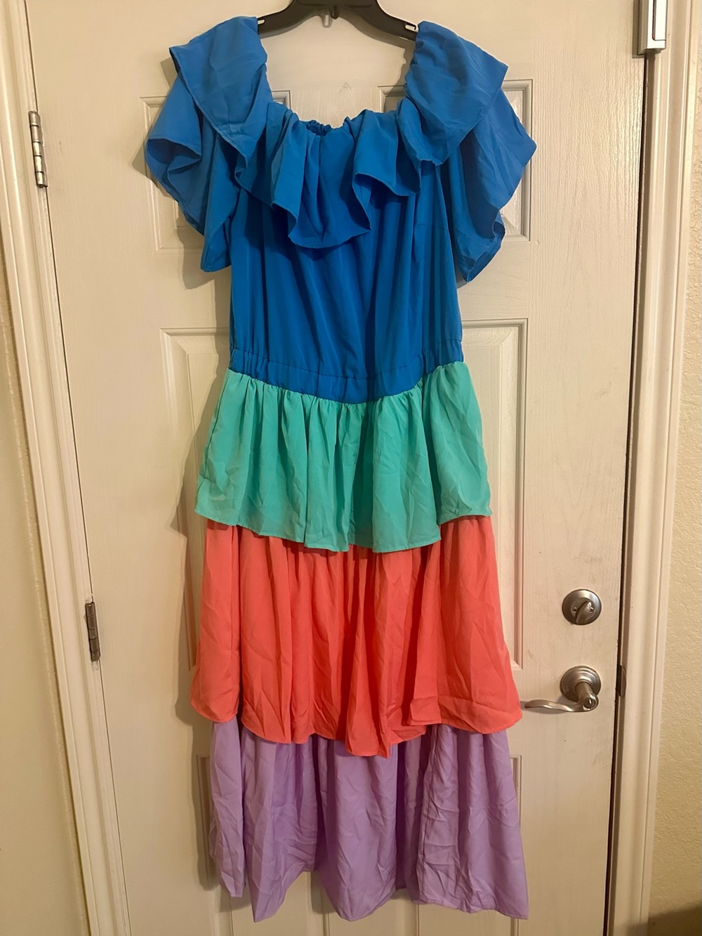 Women Colorblock Tiered Ruffle Dress - Blue, Mint, Coral & Lavender